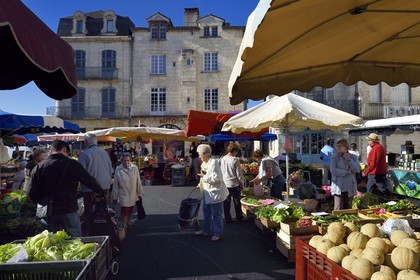 France, Dordogne, White Perigord,  Perigueux, the market place de la Clautre in front of the Saint-Front Cathedral