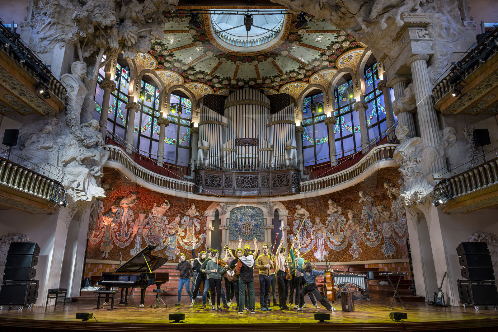Espagne, Catalogne, Barcelone, Palau de la Musica Catalana (palais de la musique catalane), salle de concert dessinée par l'architecte du modernisme catalan Lluis Domènech i Montaner, site classé au Patrimoine Mondial de l'UNESCO