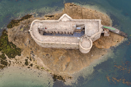 France, Finistère, Morlaix bay, Plouezoc'h, the Taureau castle built by Vauban in the 17th century (aerial view)