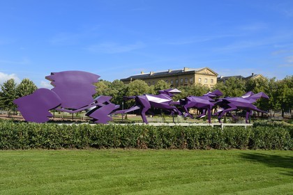 France, Moselle, Metz, the Esplanade, the Carriage sculpture of artist Xavier Veilhan which represents the flight to Varennes of Louis XVI