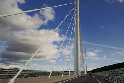 France, Aveyron, Millau Viaduct (A75 Motorway) built by Michel Virlogeux and Norman Foster, located between Causses de Sauveterre and Causses du Larzac above Tarn River