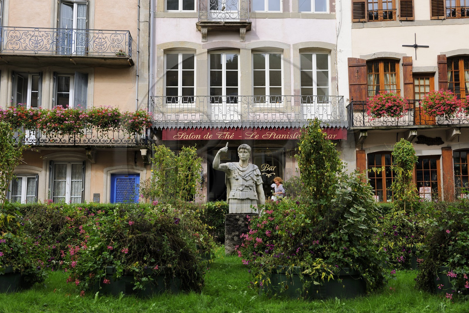 France, Vosges, Plombieres les Bains, roman statue on Roman Bath Square