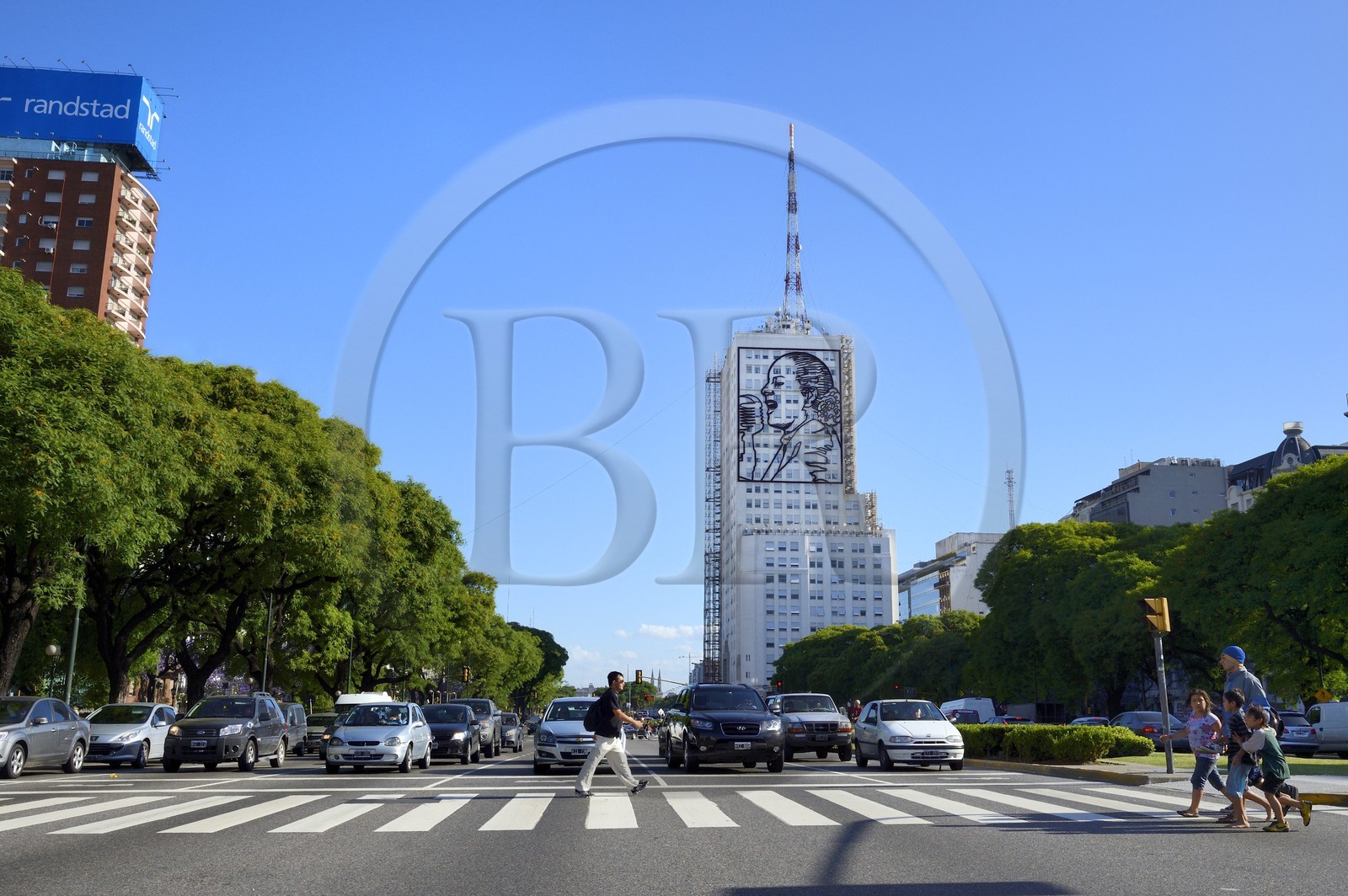Argentine, Buenos Aires, portrait géant de Eva Peron sur un immeuble de l'avenue 9 de Julio, l'avenue la plus large du monde