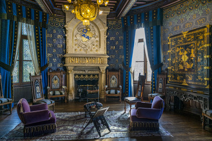 France, Pyrenees Atlantiques, Basque Country coast, Hendaye, Abbadia castle built in 1870 by Eugène Viollet-le-Duc for Antoine d'Abbadie d'Arrast, the living room