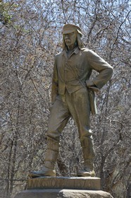 Zimbabwe, Matabeleland North Province,  Zambesi River, the Victoria Falls, listed as World Heritage by UNESCO, statue of the explorer Livingstone