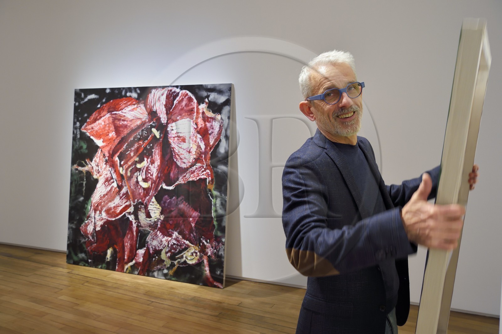 France, Paris (75), l'artiste peintre Philippe Cognée préparant son exposition à la galerie Templon