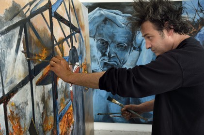 France, Val-de-Marne (94), Yvry-sur-Seine, Atelier de Fred Kleinberg, travail pour l'exposition Odyssée