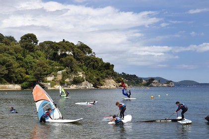 France, Var, Toulon, Mourillon district artificial beach, Toulon Yacht Club, learning to windsurf