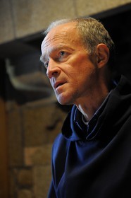 France, Manche, the abbey of Mont Saint Michel, listed as World Heritage by UNESCO, brother François Marie, head of the Monastic Fraternities of Jerusalem