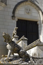 France, Indre et Loire, Loches, the Royal Palace, dog statue on the staircase of the Royal Lodge
