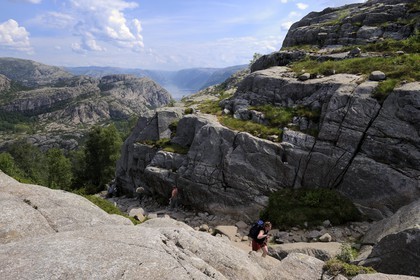 Norway, Rogaland County, around Lysefjord, hiking trail leading to Preikestolen Rock