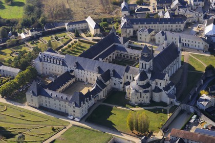 France, Maine et Loire, Loire Valley listed as World Heritage by UNESCO, Fontevraud l'Abbaye, Fontevraud Abbey (aerial view)