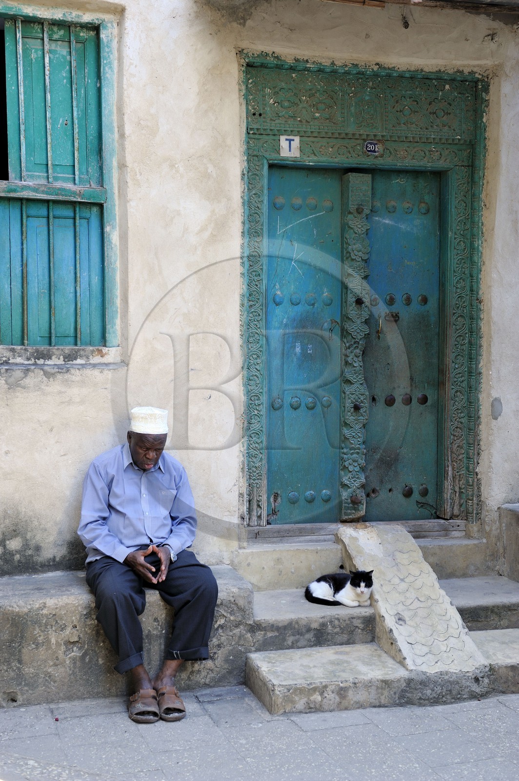 Tanzanie, archipel de Zanzibar, île de Unguja (Zanzibar), ville de Zanzibar, quartier Stone Town, classé Patrimoine Mondial de l' UNESCO, une porte de type arabe de la vieille ville dans le quartier de Shangani