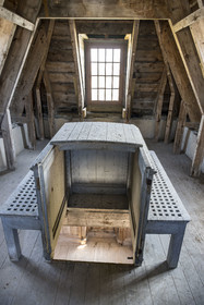 France, Finistère, Roscoff, one of the shipowners' houses of the James de la Porte Noire brothers built at the end of the 16th century, boat roof which is access to the top floor of the tower
