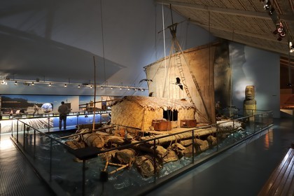 Norway, Oslo, Bygdoy Peninsula, Kon-Tiki Museum, Thor Heyerdahl's Kon-Tiki Raft which crossed the Pacific from Peru to Polynesia in 1948