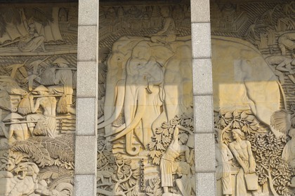 France, Paris, high relief on the frontage of the former museum of Arts from Africa and Oceania at Porte Doree (Golden Door)