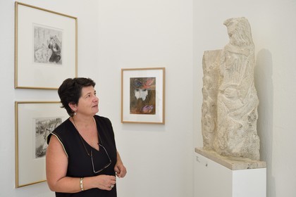 France, Alpes-Maritimes (06), Nice, musée national Marc Chagall de l'architecte André Hermant et créé à l'initiative d'André Malraux, Le Roi David sculpture (1952-1954) en pierre de Rognes par Marc Chagall et Anne Dopffer, directrice des musées nationaux des Alpes-Maritimes