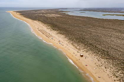 Portugal, Algarve, Parc naturel de la Ria Formosa, Faro, Ile de Barreta ou Deserta (Ilha da Barretta ou Deserta)(vue aérienne)