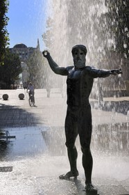 France, Herault, Montpellier, Antigone District by the architect Ricardo Bofill, the fountain of the place du Nombre d'Or