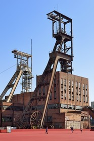 France, Moselle, Petite Rosselle, carreau Wendel museum, mine shafts headframe Wendel 1 and 2