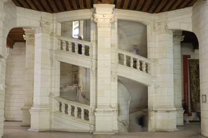 France, Loir et Cher (41), Vallée de la Loire classée Patrimoine Mondial de l' UNESCO, château de Chambord, l'escalier à double révolution attribué à Léonard de Vinci