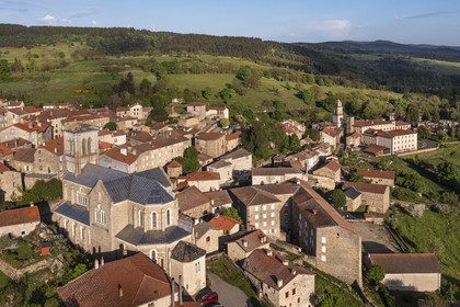 France, Haute-Loire (43), Pradelles, labelled Les Plus Beaux Villages de France (The Most Beautiful Villages of France) on the Robert Louis Stevenson Trail (GR 70) (aerial view)
