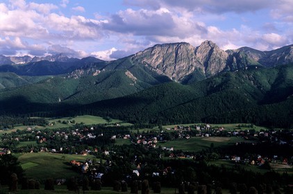 Poland, Lesser Poland, Carpathian Mountains, Zarcopane underneath the Tatras mountains and the Rysy peak (highest mountain in Poland with 2499m)