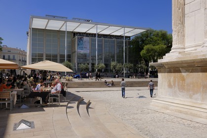 France, Gard, Nimes, Le Carre d'Art by architect Norman Forster, Multimedia Library and Contemporary Art Centre