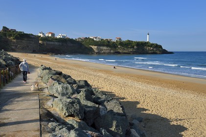 France, Pyrenees Atlantiques, Basque Country, Anglet, Petite Chambre d'Amour beach and the Biarritz lighthouse