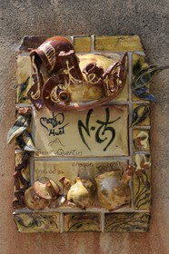 France, Gard, region of the Pays d'Uzege, Saint-Quentin-la-Poterie, tribute to pottery on a wall