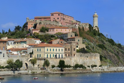 Italy, Tuscany, Elba Island, the Fort Stella and the lighthouse in Portoferraio
