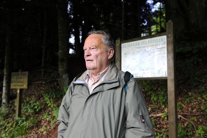 France, Bas-Rhin (67), chemin des passeurs au Donon sur la trace de la filière d'évasion du Rehtal, Hubert Ledig, dont le père, (du même prénom) était passeur pendant la deuxième guerre mondiale