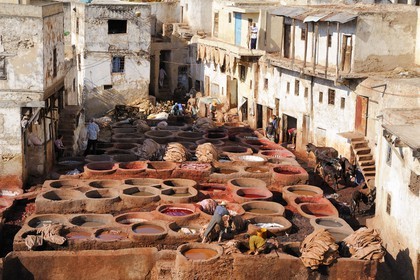 Maroc, Moyen Atlas, Fès, ville impériale, médina classée Patrimoine Mondial de l'UNESCO, Fès el Bali, quartier des tanneurs, Chouara