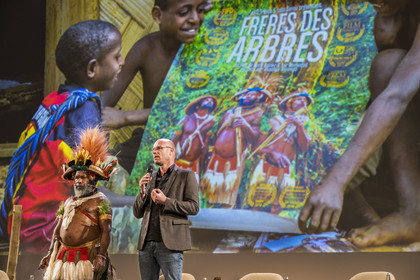 France, Paris, UNESCO Headquarters, conference at Earth University on November 25, 2022, Papuan Chief Mundiya Kepanga