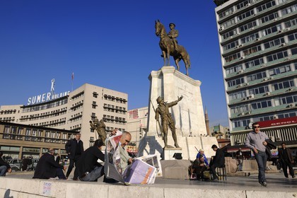 Turkey, Central Anatolia, Ankara, Ulus Meydani Square with Ataturk equestrian statue