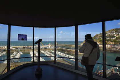 France, Seine Maritime, Pays de Caux, Cote d'Albatre, Fecamp, Les Pecheries (Fishery) - Museum of Fecamp is overlooking the port, the Cap Fagnet in the background