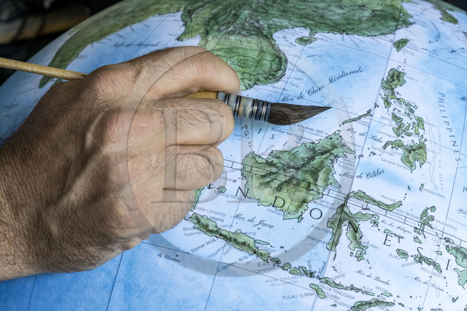 France, Charente (16), Cognac, globe terrestre artisanal peint à l'aquarelle par Gabriel Gaborel créateur de OrbisTerrae