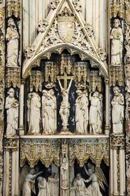 France, Seine-Maritime (76), Pays de Caux, Côte d'Albâtre, Fécamp, Palais Bénédictine, collection d'art sacré, détail d'un triptyque en ivoir plaqué sur bois du XVIème siècle représentant une scène de la vie du Christ