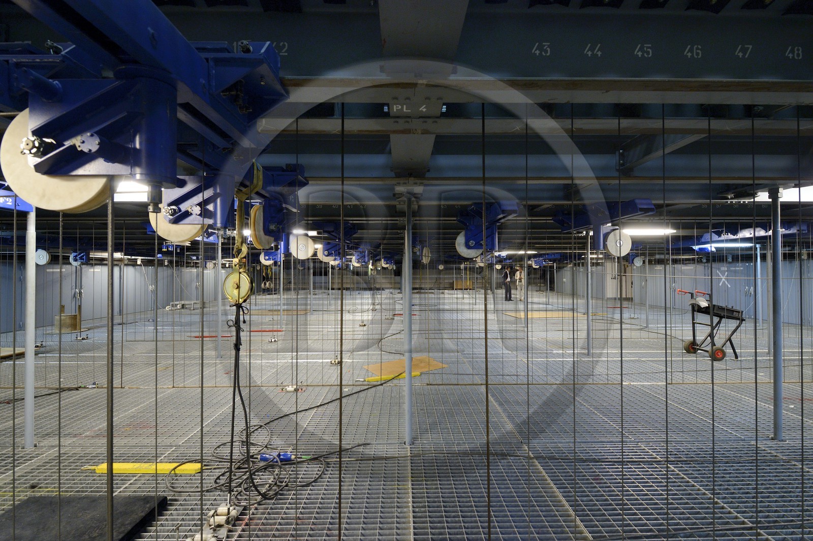 France, Paris (75), Opéra Garnier, le gril qui surplombe les cintres dans la cage de scène