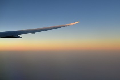 Sultanat d'Oman, aile d'avion d'un Boeing 787 d'Oman Air en vol