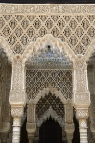 Spain, Andalusia, Granada, Alhambra Nasrid Palace, listed as World Heritage by UNESCO, columns of the Palace of the Lions patio (Patio de los Leones)