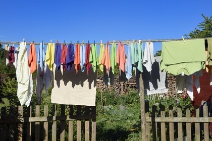 France, Bas Rhin, the Alsace Wine Route, Traenheim, laundry drying in the sun