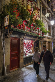 France, Bas Rhin, Strasbourg, old town listed as World Heritage by UNESCO, the Hanssen and Gretel's House in the rue du Chaudron with its Christmas decorations