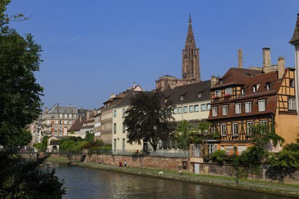 France, Bas-Rhin (67), Strasbourg, les bords de l'ill face au quai des Bateliers et la cathédrale
