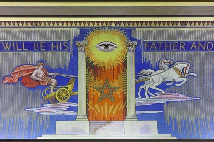 Royaume-Uni, Londres, Grande Loge d'Angleterre, le Grand Temple, peintures murales de symboles maçonniques