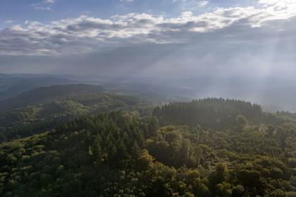 France, Saone et Loire, regional natural park of Morvan, Saint Leger sous Beuvray, the mountains east of Mount Beuvray in the morning mist (aerial view)