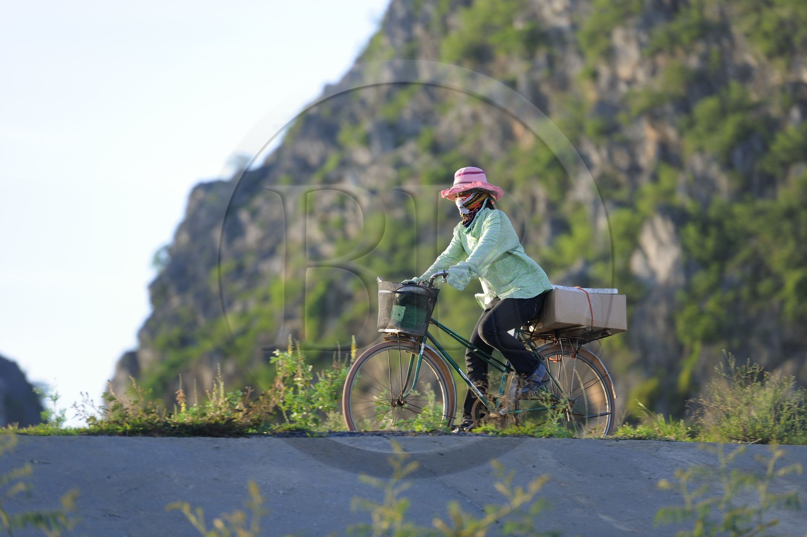 Vietnam, province de Ninh Binh, village insulaire de Kenh Ga, cycliste