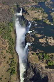 Zimbabwe, Matabeleland North Province,  Zambesi River, the Victoria Falls, listed as World Heritage by UNESCO (aerial view)