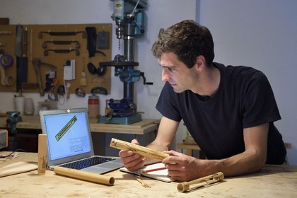 France, Var, Toulon, former little Chicago district now Arts district, the designer Antoine Boudin in his workshop, inventor in particular of the Provence cane cutlery kit