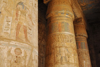 Egypte, Haute Egypte, vallée du Nil, environs de Louxor, nécropole thébaine classée Patrimoine Mondial de l'UNESCO, Thèbes Ouest, Medinet Habou, temple de Ramses III